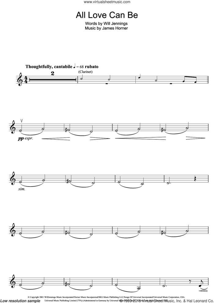All Love Can Be (from A Beautiful Mind) sheet music for violin solo by James Horner, Charlotte Church and Will Jennings, intermediate skill level