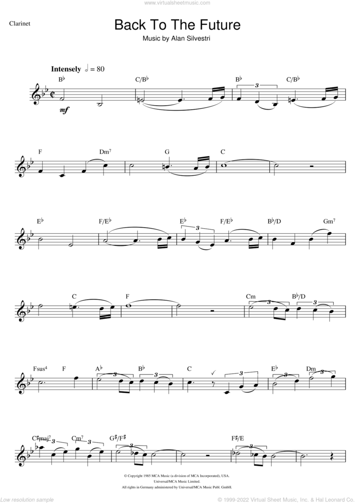 Back To The Future (Theme) sheet music for clarinet solo by Alan Silvestri, intermediate skill level