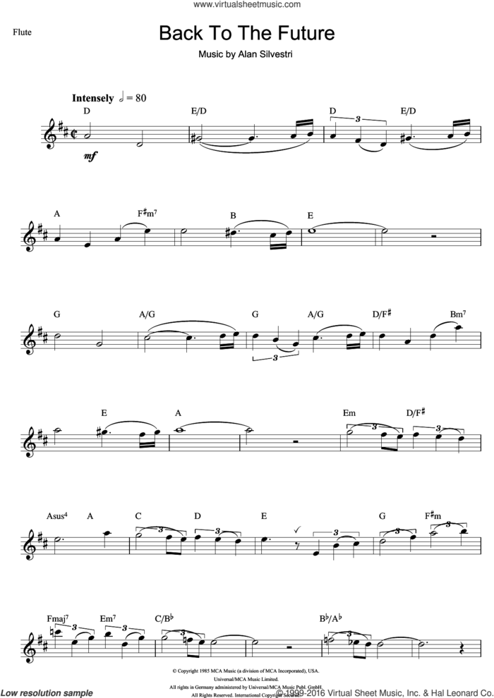 Back To The Future (Theme) sheet music for flute solo by Alan Silvestri, intermediate skill level