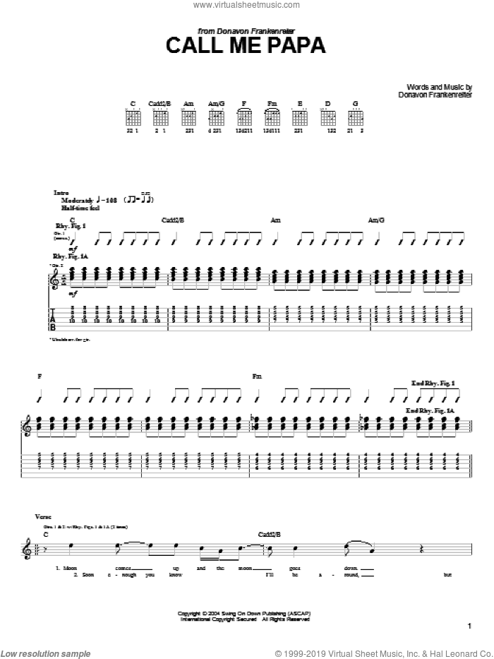 Call Me Papa sheet music for guitar (tablature) by Donavon Frankenreiter, intermediate skill level