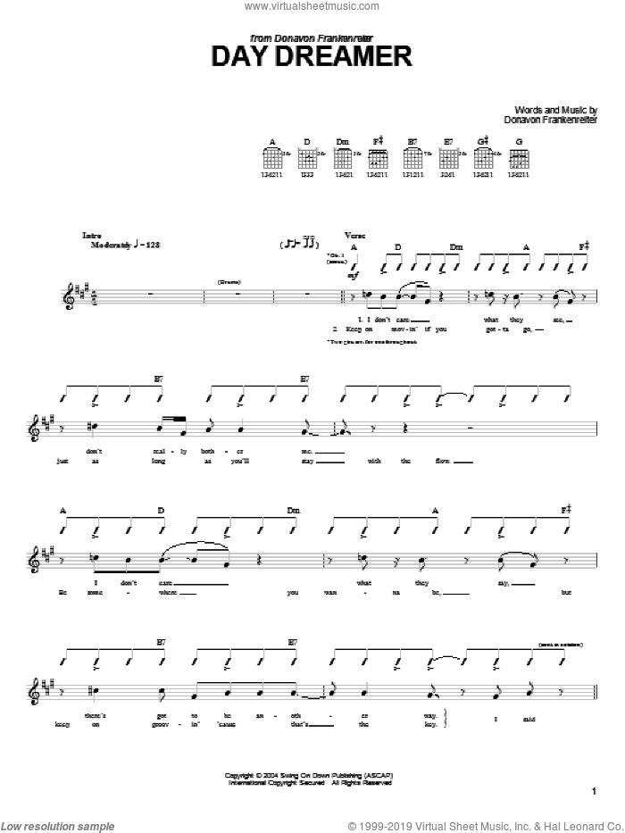 Day Dreamer sheet music for guitar (tablature) by Donavon Frankenreiter, intermediate skill level