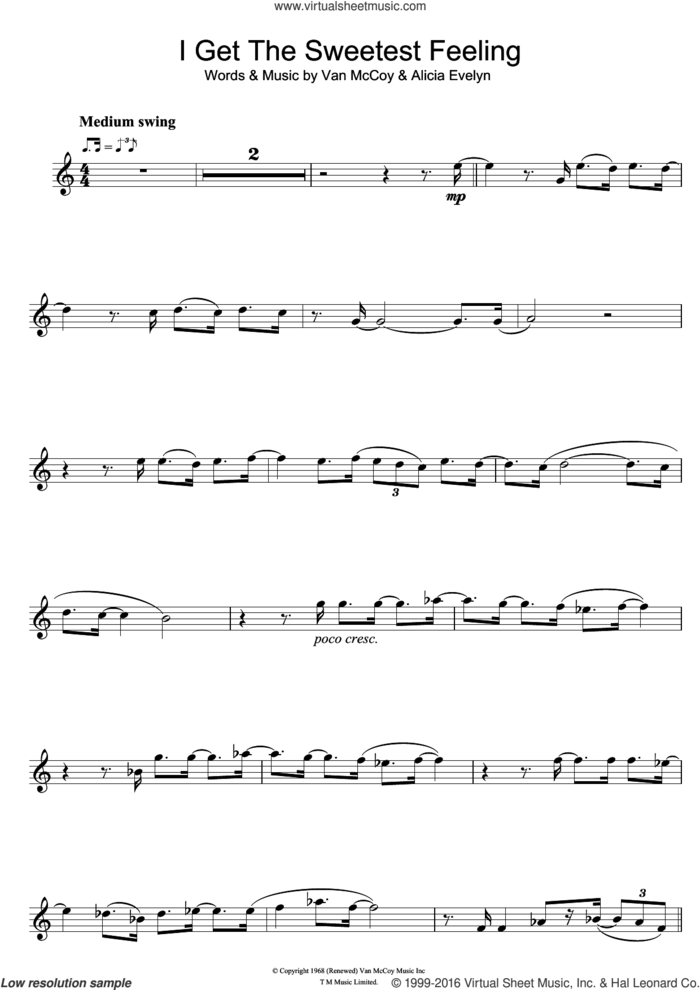 I Get The Sweetest Feeling sheet music for trumpet solo by Jackie Wilson, Alicia Evelyn and Van McCoy, intermediate skill level