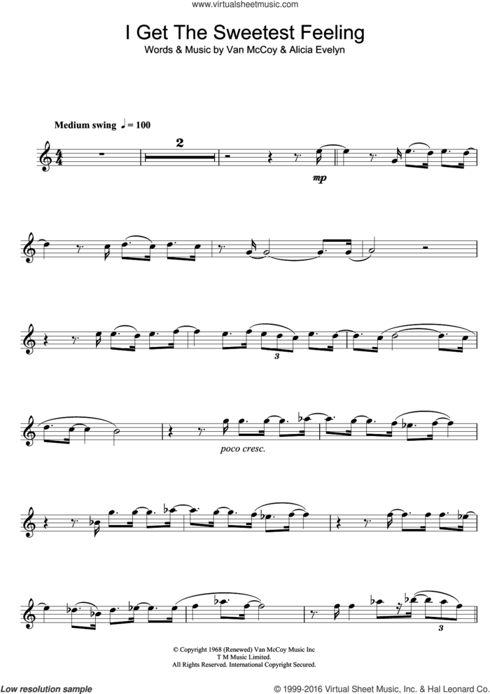 I Get The Sweetest Feeling sheet music for tenor saxophone solo by Jackie Wilson, Alicia Evelyn and Van McCoy, intermediate skill level