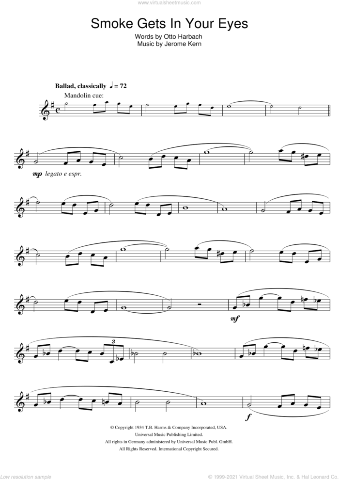 Smoke Gets In Your Eyes sheet music for clarinet solo by The Platters, Jerome Kern and Otto Harbach, intermediate skill level