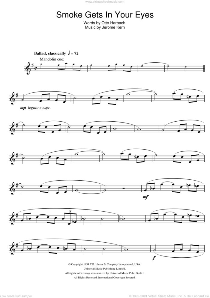 Smoke Gets In Your Eyes sheet music for clarinet solo by The Platters, Jerome Kern and Otto Harbach, intermediate skill level