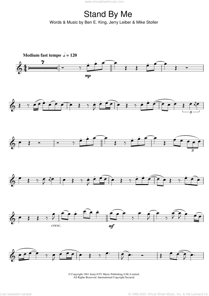Stand By Me sheet music for tenor saxophone solo by Ben E. King, Jerry Leiber and Mike Stoller, intermediate skill level