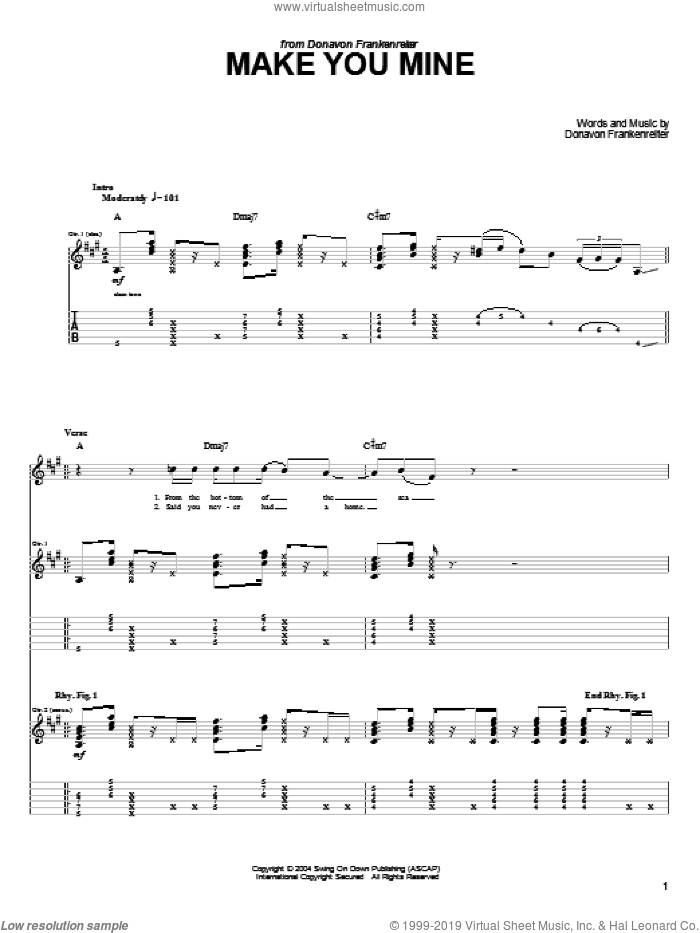 Make You Mine sheet music for guitar (tablature) by Donavon Frankenreiter, intermediate skill level