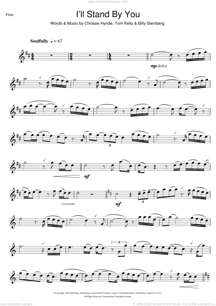 I'll Stand By You sheet music for flute solo by The Pretenders, Billy Steinberg, Chrissie Hynde and Tom Kelly, intermediate skill level