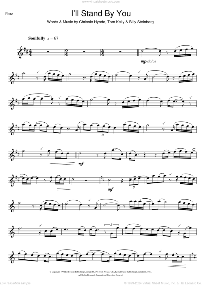 I'll Stand By You sheet music for flute solo by The Pretenders, Billy Steinberg, Chrissie Hynde and Tom Kelly, intermediate skill level