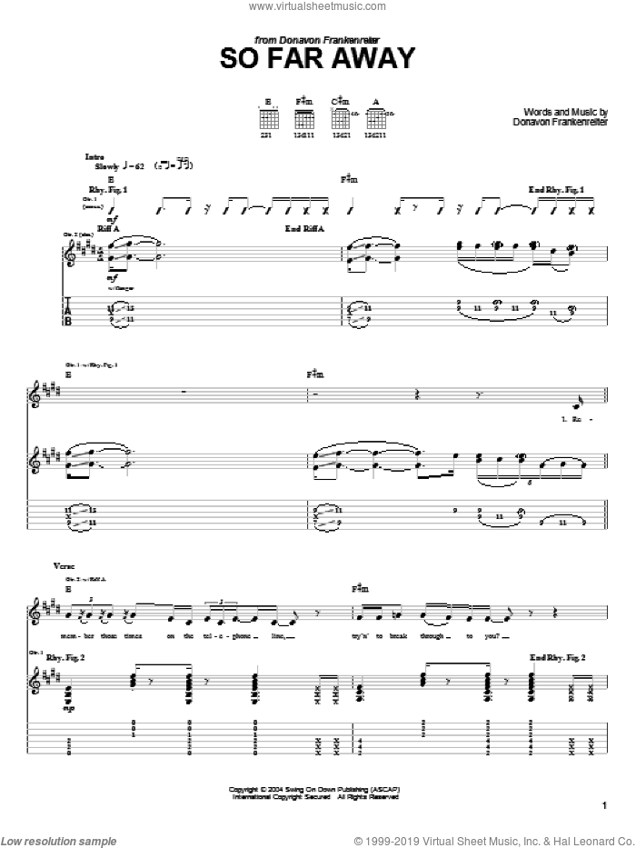 So Far Away sheet music for guitar (tablature) by Donavon Frankenreiter, intermediate skill level