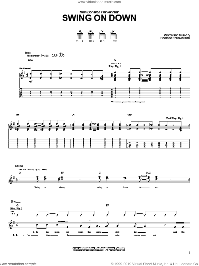 Swing On Down sheet music for guitar (tablature) by Donavon Frankenreiter, intermediate skill level