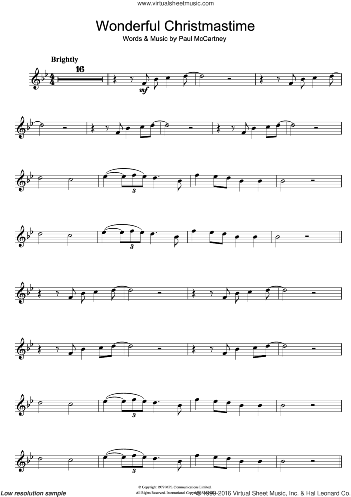 Wonderful Christmastime sheet music for violin solo by Paul McCartney, intermediate skill level