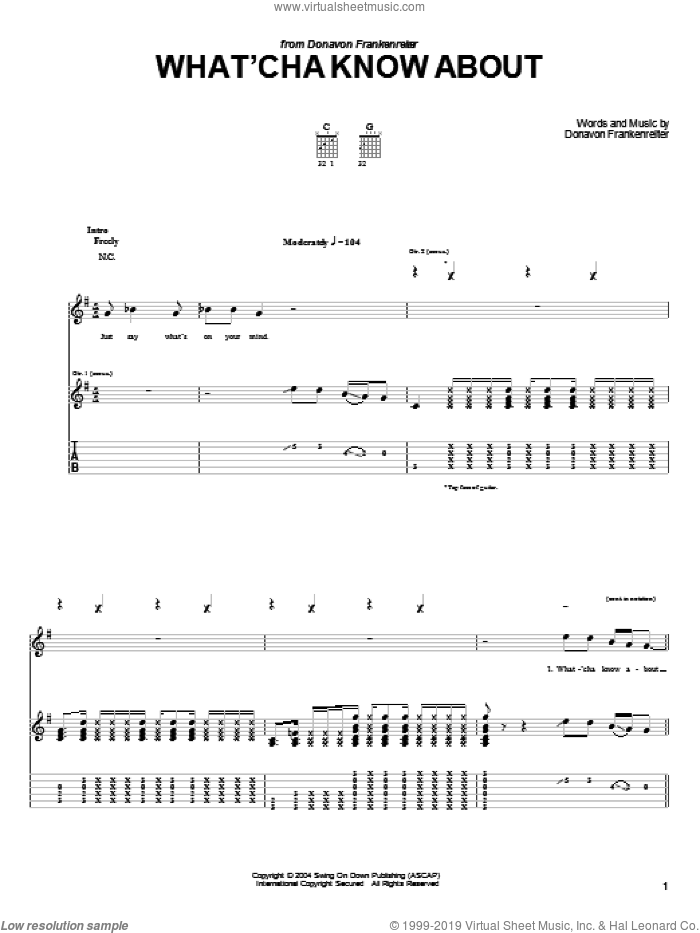 What'cha Know About sheet music for guitar (tablature) by Donavon Frankenreiter, intermediate skill level