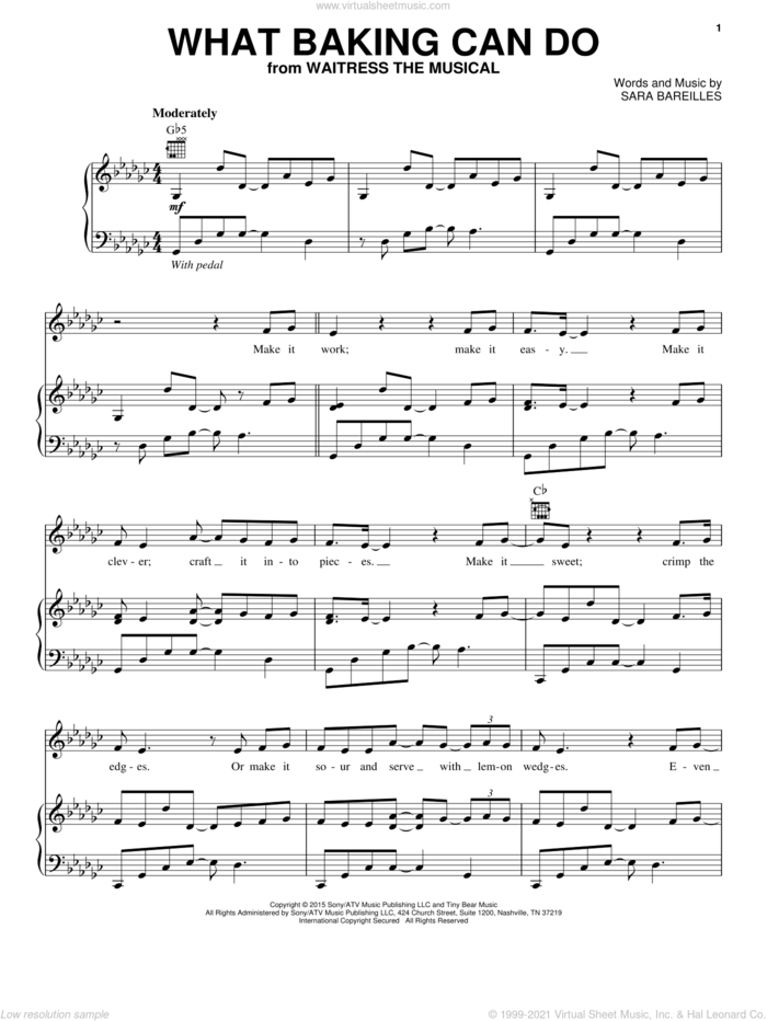 What Baking Can Do (from Waitress The Musical) sheet music for voice, piano or guitar by Sara Bareilles, intermediate skill level