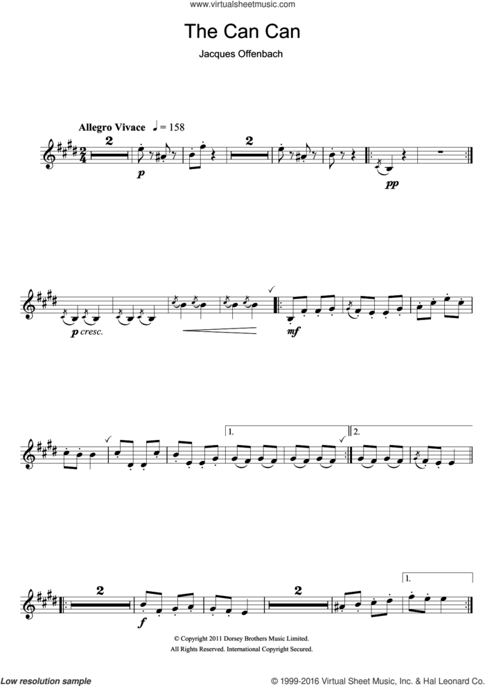 The Can Can sheet music for clarinet solo by Jacques Offenbach, classical score, intermediate skill level