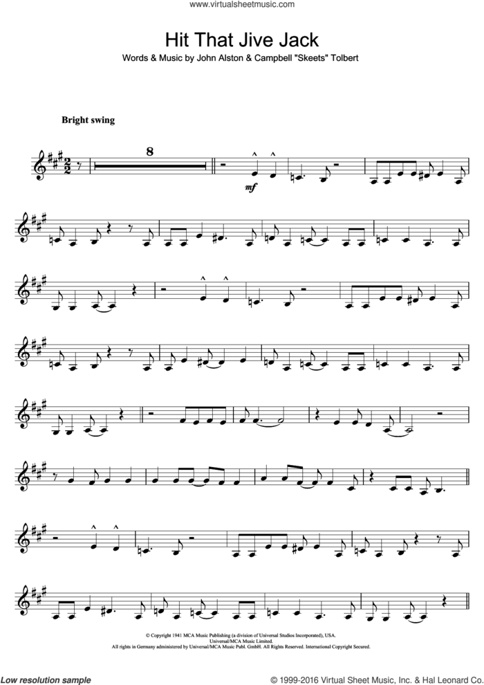 Hit That Jive Jack sheet music for clarinet solo by Diana Krall, Campbell 'Skeets' Tolbert and John Alston, intermediate skill level
