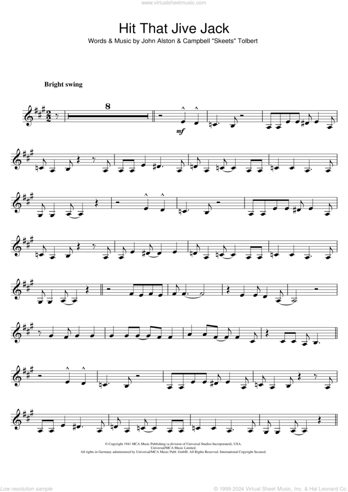 Hit That Jive Jack sheet music for clarinet solo by Diana Krall, Campbell 'Skeets' Tolbert and John Alston, intermediate skill level