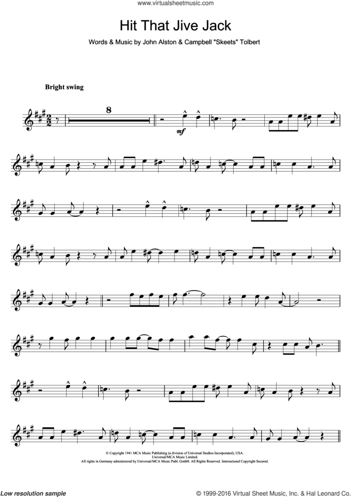 Hit That Jive Jack sheet music for tenor saxophone solo by Diana Krall, Campbell 'Skeets' Tolbert and John Alston, intermediate skill level
