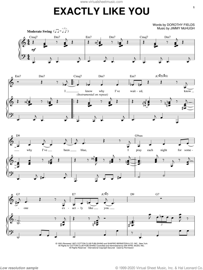 Exactly Like You sheet music for voice and piano by Diana Krall, Dorothy Fields and Jimmy McHugh, intermediate skill level