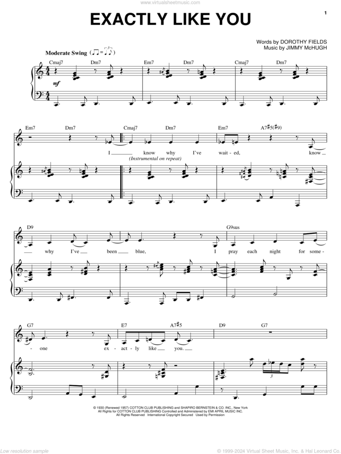 Exactly Like You sheet music for voice and piano by Diana Krall, Dorothy Fields and Jimmy McHugh, intermediate skill level