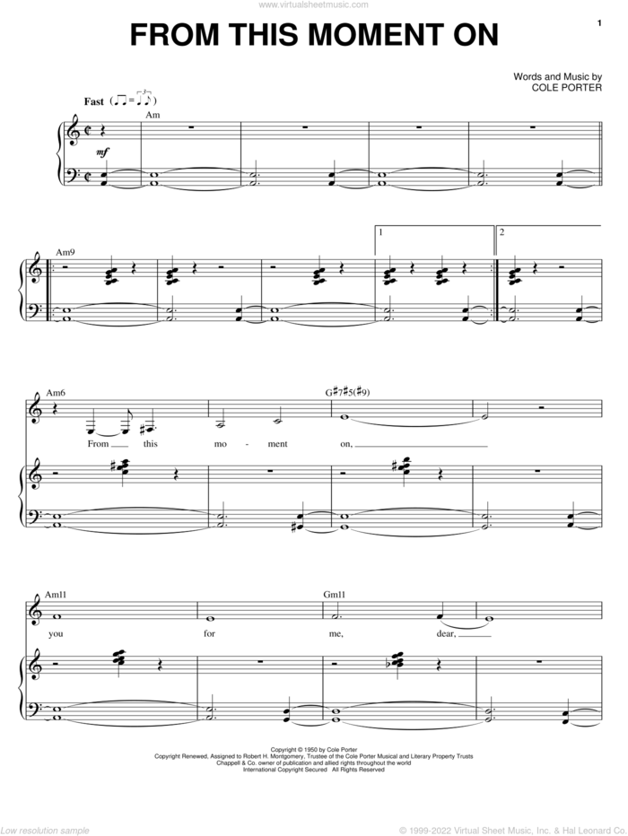 From This Moment On (from Kiss Me, Kate) sheet music for voice and piano by Diana Krall and Cole Porter, intermediate skill level