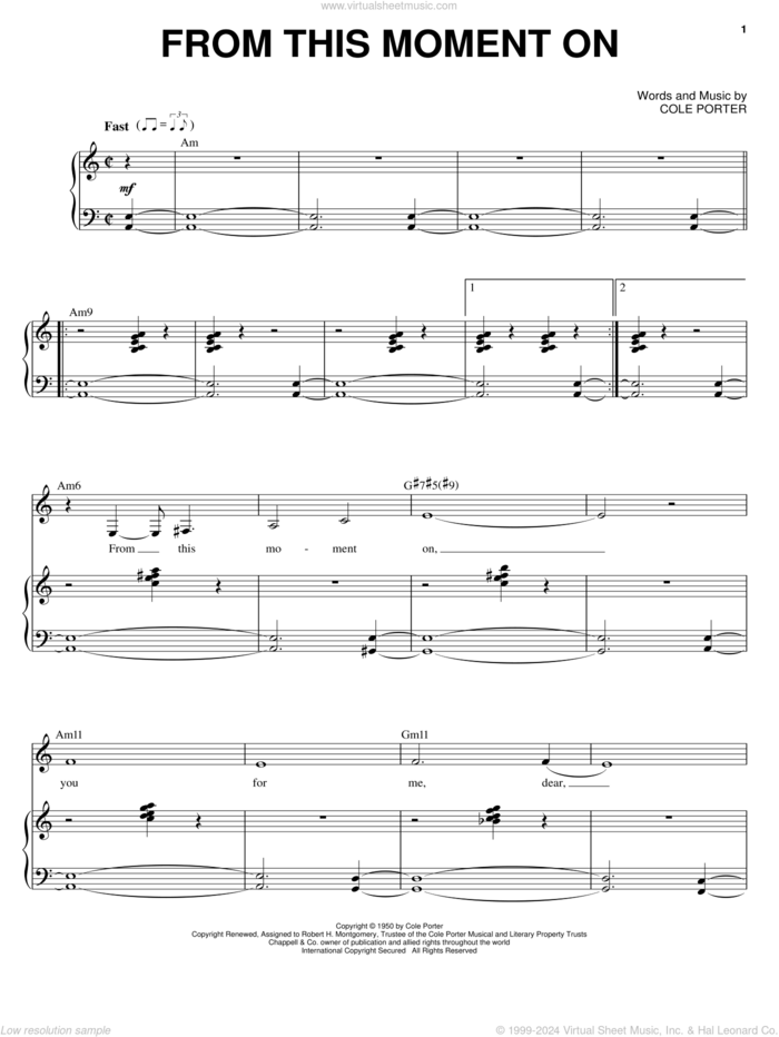 From This Moment On (from Kiss Me, Kate) sheet music for voice and piano by Diana Krall and Cole Porter, intermediate skill level