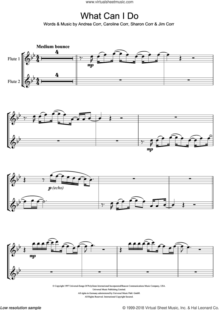 What Can I Do sheet music for flute solo by The Corrs, Andrea Corr, Caroline Corr, Jim Corr and Sharon Corr, intermediate skill level