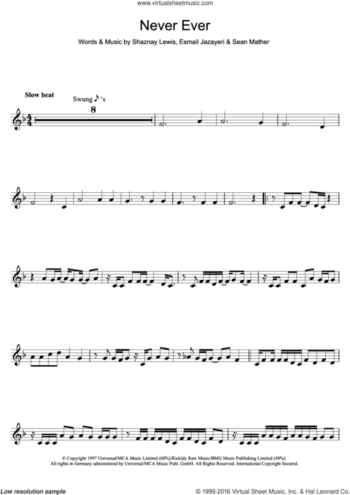 Never Ever sheet music for clarinet solo by All Saints, Esmail Jazayeri, Sean Mather and Shaznay Lewis, intermediate skill level