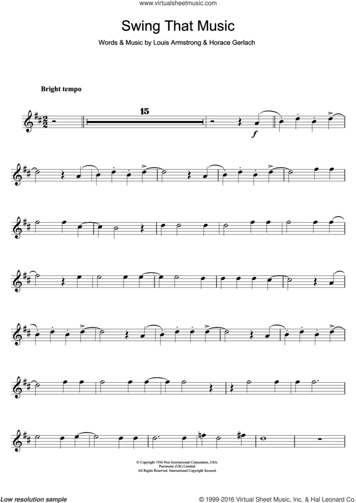 Swing That Music sheet music for clarinet solo by Louis Armstrong and Horace Gerlach, intermediate skill level