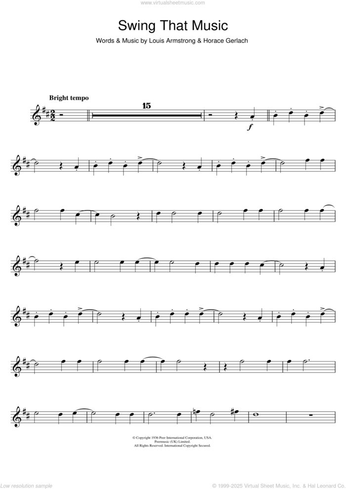 Swing That Music sheet music for trumpet solo by Louis Armstrong and Horace Gerlach, intermediate skill level