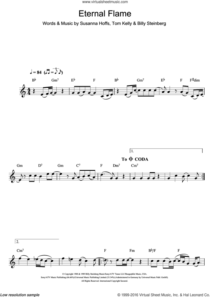 Eternal Flame sheet music for clarinet solo by Atomic Kitten, The Bangles, Billy Steinberg, Susanna Hoffs and Tom Kelly, intermediate skill level