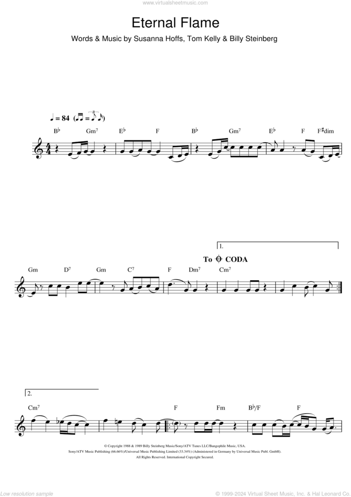 Eternal Flame sheet music for clarinet solo by Atomic Kitten, The Bangles, Billy Steinberg, Susanna Hoffs and Tom Kelly, intermediate skill level