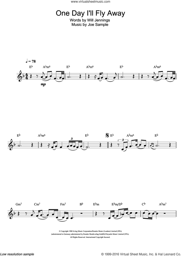 One Day I'll Fly Away sheet music for clarinet solo by Randy Crawford, Nicole Kidman, Joe Sample and Will Jennings, intermediate skill level