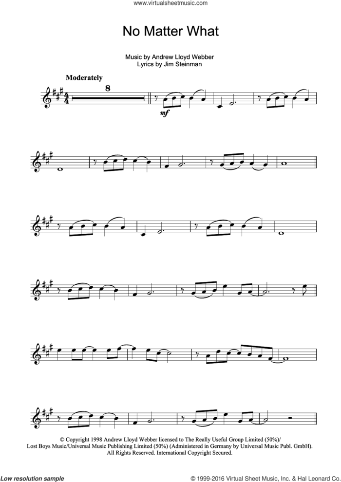 No Matter What (from Whistle Down The Wind) sheet music for violin solo by Boyzone, Andrew Lloyd Webber and Jim Steinman, intermediate skill level