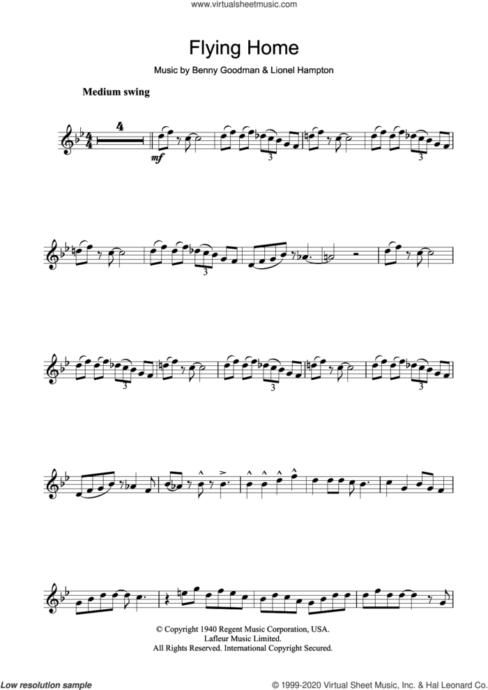 Flying Home sheet music for trumpet solo by Ella Fitzgerald, Benny Goodman and Lionel Hampton, intermediate skill level