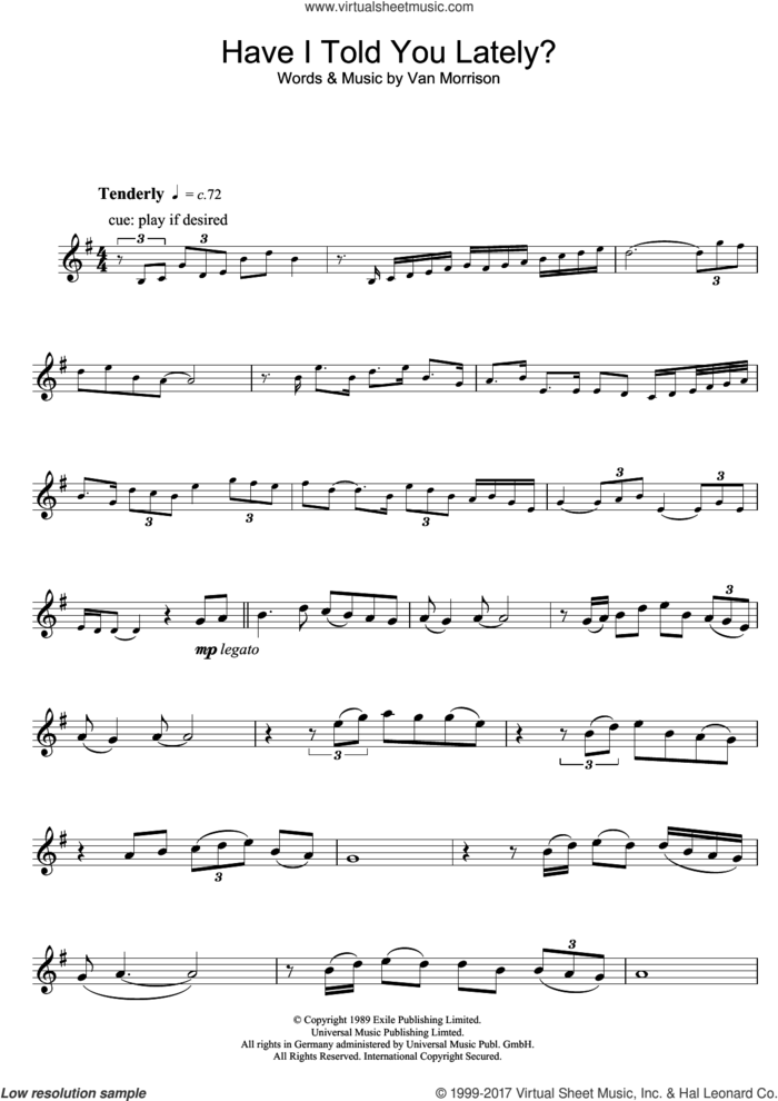 Have I Told You Lately sheet music for tenor saxophone solo by Van Morrison, intermediate skill level
