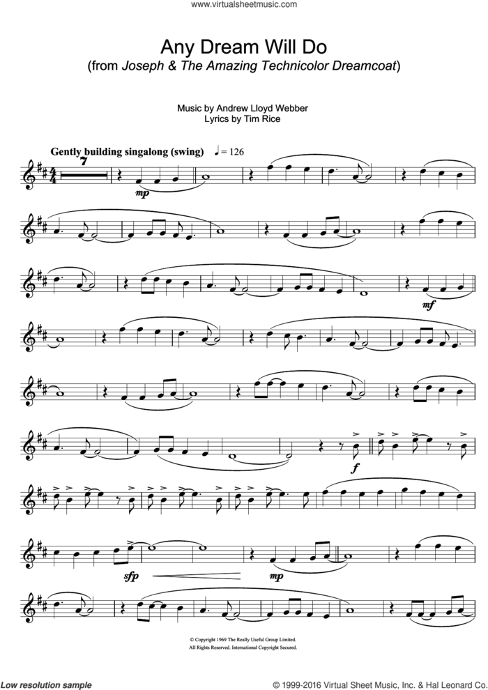 Any Dream Will Do (from Joseph And The Amazing Technicolor Dreamcoat) sheet music for trumpet solo by Andrew Lloyd Webber and Tim Rice, intermediate skill level