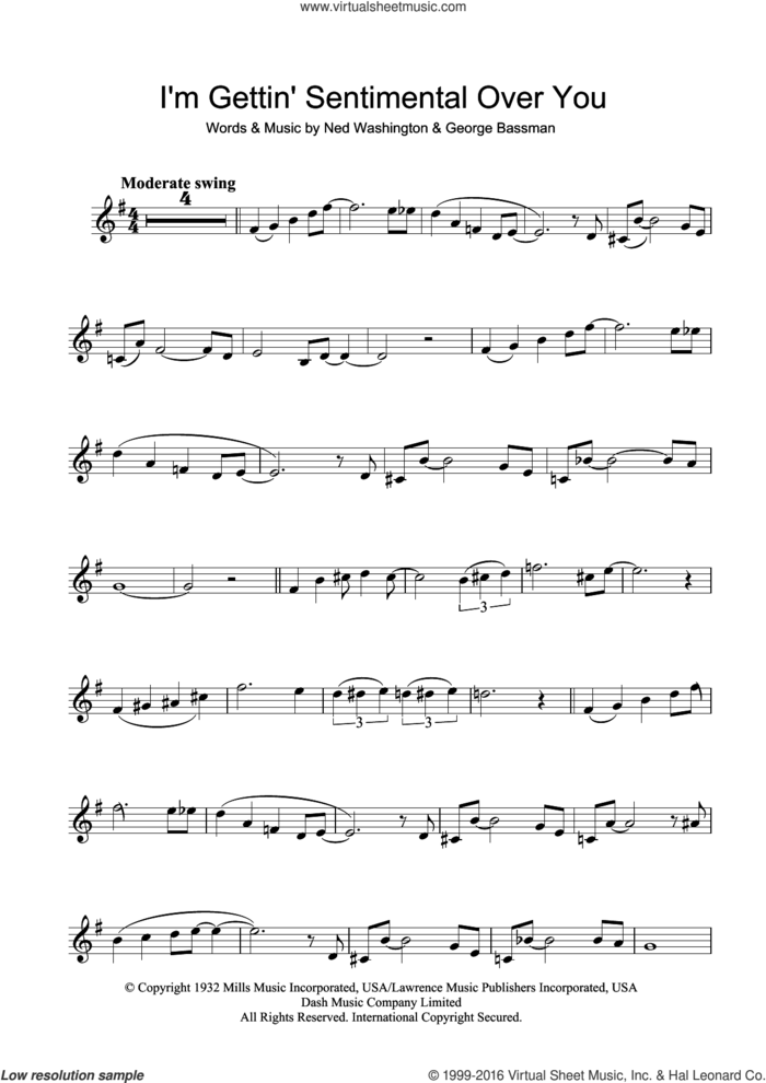 I'm Gettin' Sentimental Over You sheet music for clarinet solo by Frank Sinatra, George Bassman and Ned Washington, intermediate skill level