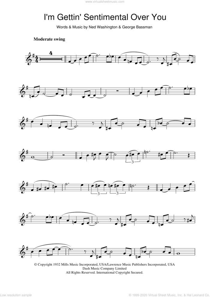 I'm Gettin' Sentimental Over You sheet music for trumpet solo by Frank Sinatra, George Bassman and Ned Washington, intermediate skill level