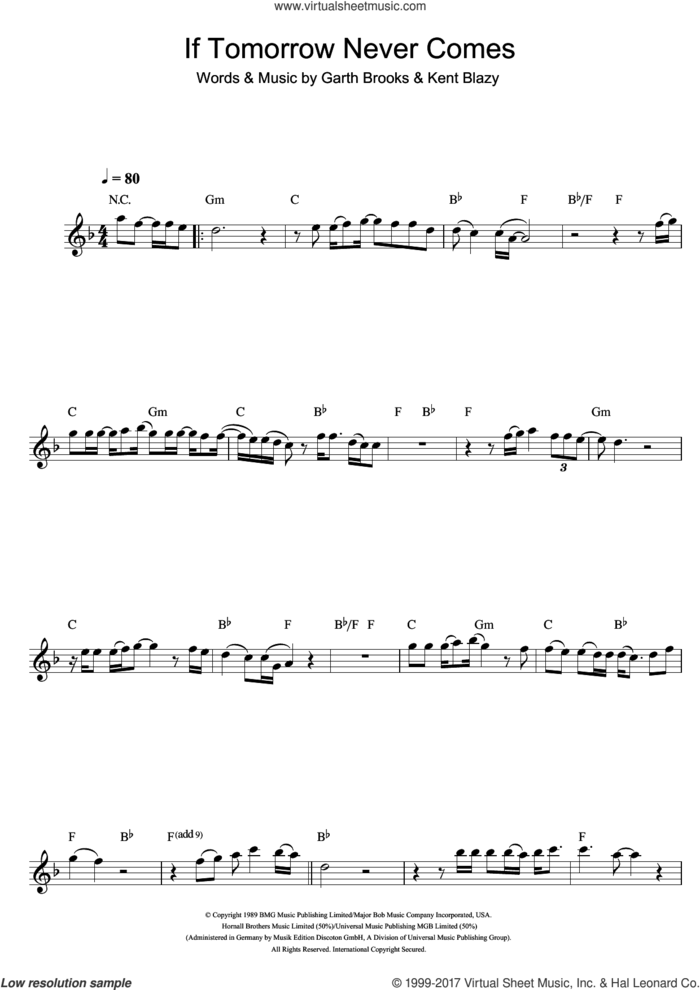 If Tomorrow Never Comes sheet music for flute solo by Ronan Keating, Garth Brooks and Kent Blazy, intermediate skill level