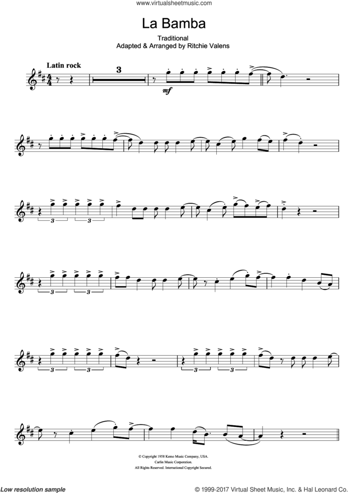 La Bamba sheet music for clarinet solo by Los Lobos and Miscellaneous, intermediate skill level