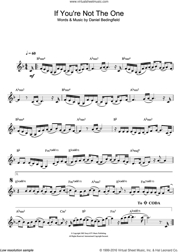 If You're Not The One sheet music for clarinet solo by Daniel Bedingfield, intermediate skill level