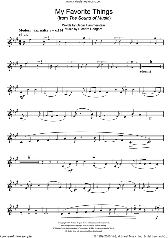 My Favorite Things (from The Sound Of Music) sheet music for trumpet solo by Rodgers & Hammerstein, Richard Rodgers and Oscar II Hammerstein, intermediate skill level