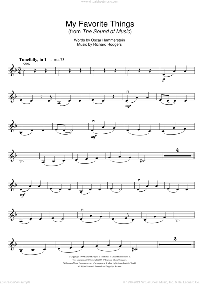 My Favorite Things (from The Sound Of Music) sheet music for violin solo by Rodgers & Hammerstein, Richard Rodgers and Oscar II Hammerstein, intermediate skill level