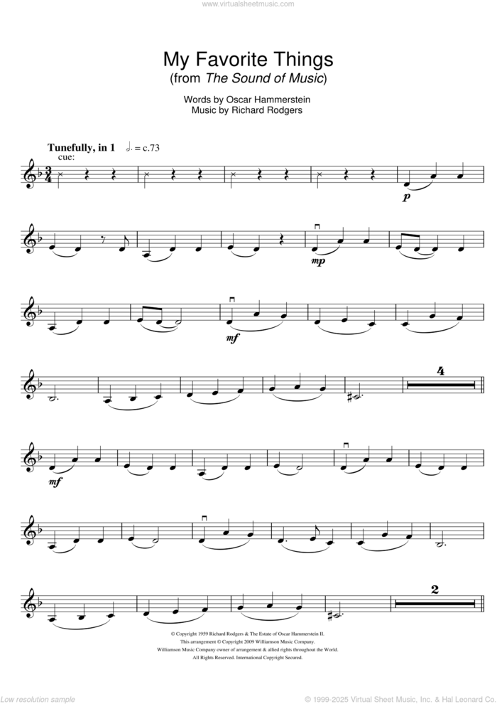 My Favorite Things (from The Sound Of Music) sheet music for violin solo by Rodgers & Hammerstein, Richard Rodgers and Oscar II Hammerstein, intermediate skill level