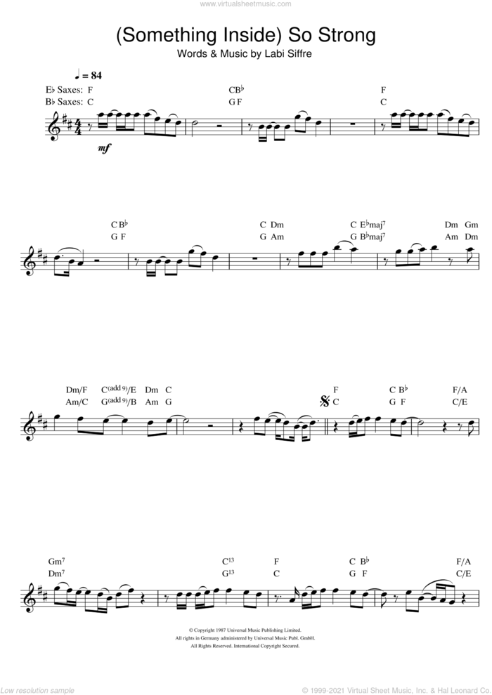 (Something Inside) So Strong sheet music for saxophone solo by Labi Siffre, intermediate skill level