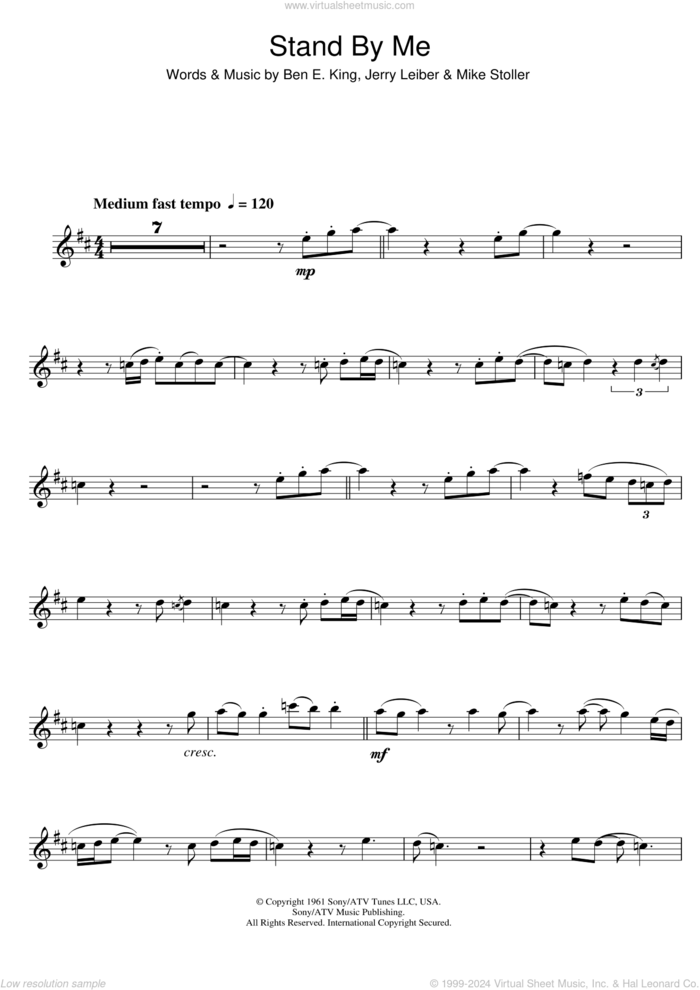 Stand By Me sheet music for clarinet solo by Ben E. King, Jerry Leiber and Mike Stoller, intermediate skill level