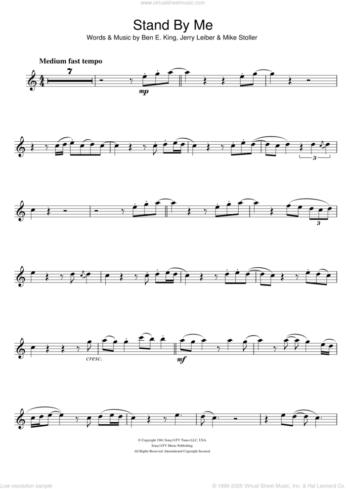 Stand By Me sheet music for trumpet solo by Ben E. King, Jerry Leiber and Mike Stoller, intermediate skill level