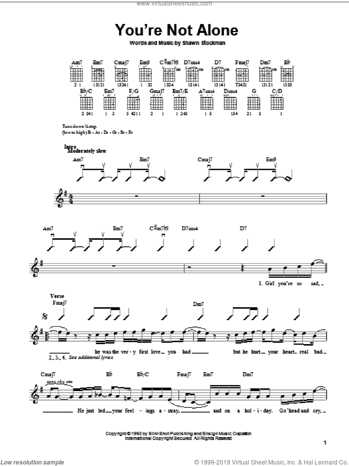 You're Not Alone sheet music for guitar solo (chords) by Boyz II Men and Shawn Stockman, easy guitar (chords)