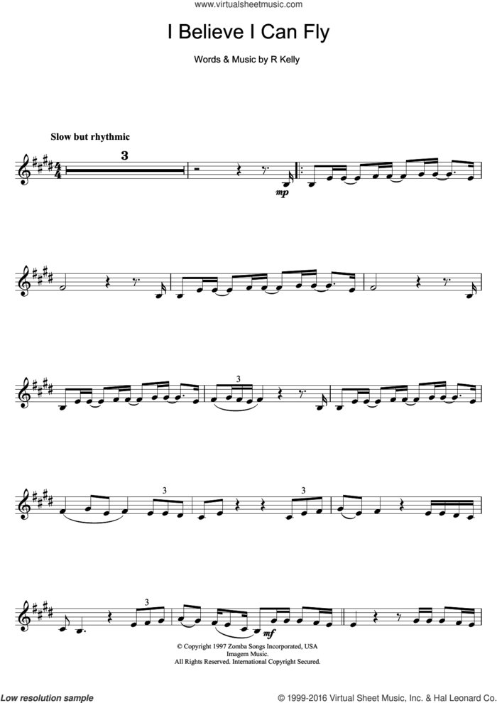 I Believe I Can Fly sheet music for clarinet solo by Robert Kelly, intermediate skill level